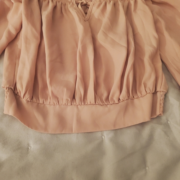 Blush Pink Cold Shoulder Bell Sleeve Smocked Crop Top - Picture 10 of 10